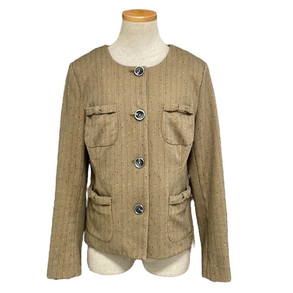 Cabi Penny Blazer Herringbone Brown Tan Bows Pockets Size Medium 3170 - Picture 1 of 17